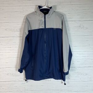 Uzzi full zip windbreaker hooded jacket size small navy/gray